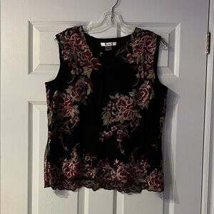 TanJay Black and Pink Floral Sleeveless Blouse